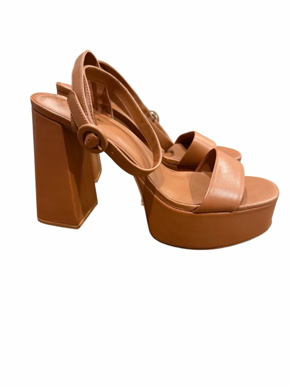 Larroude Brown Platform Block Heel Sandals with Ankle‎ Strap